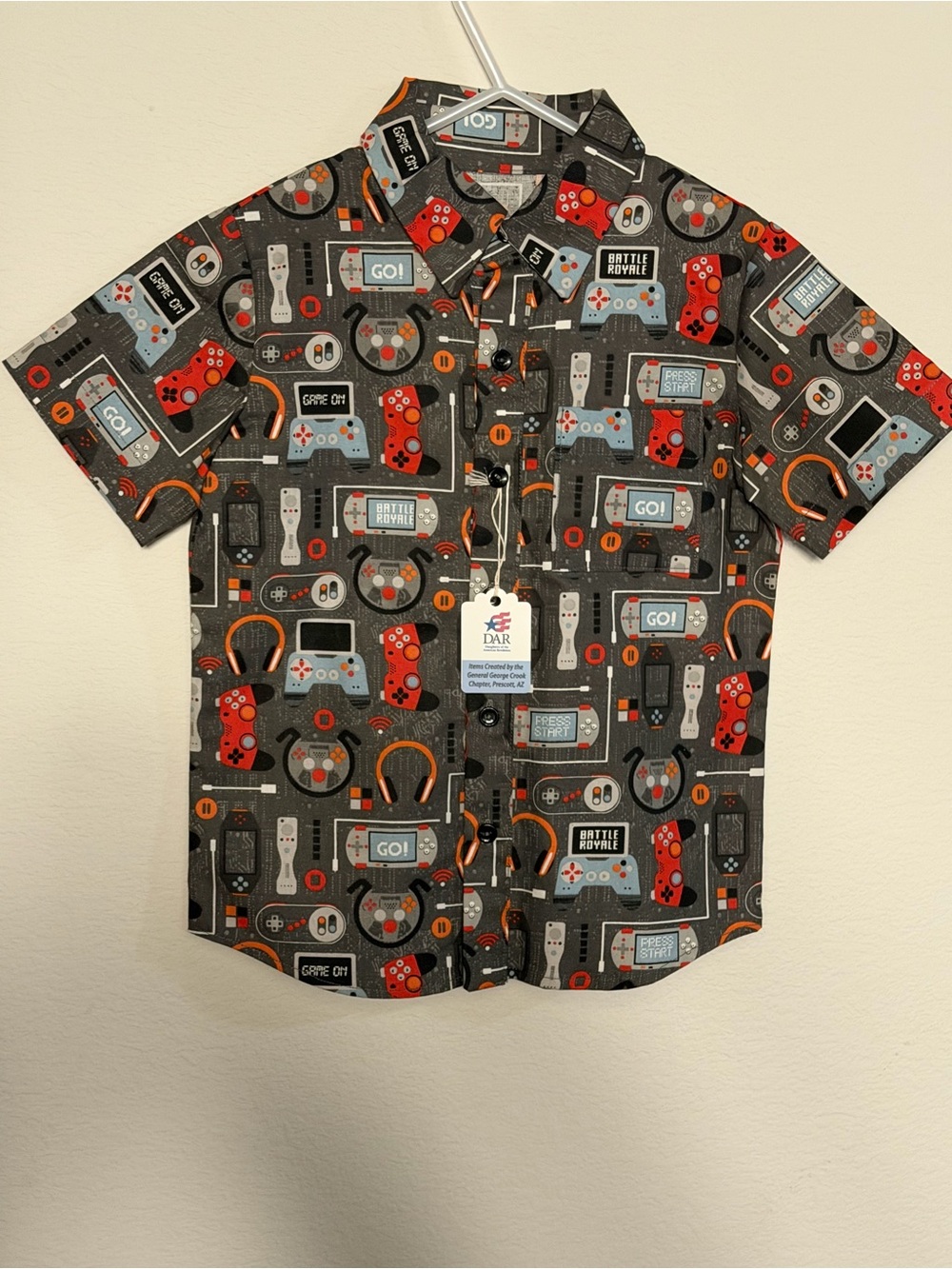 DAR Boys Short-Sleeve Gaming Print Shirt in Black/Gray/Red